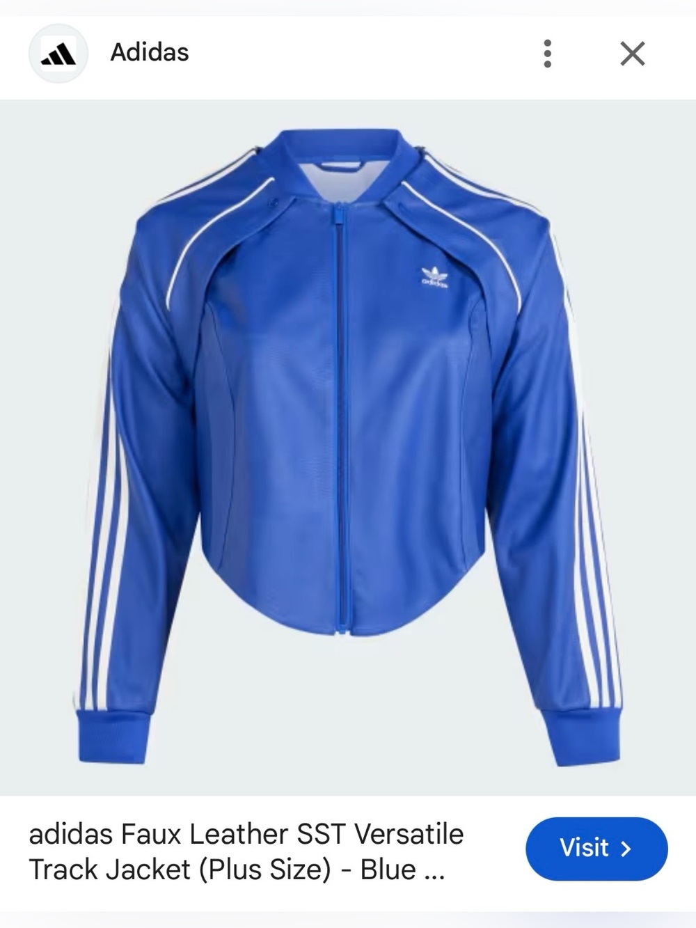 adidas Blue Faux Leather SST Bomber Jacket with White Stripes